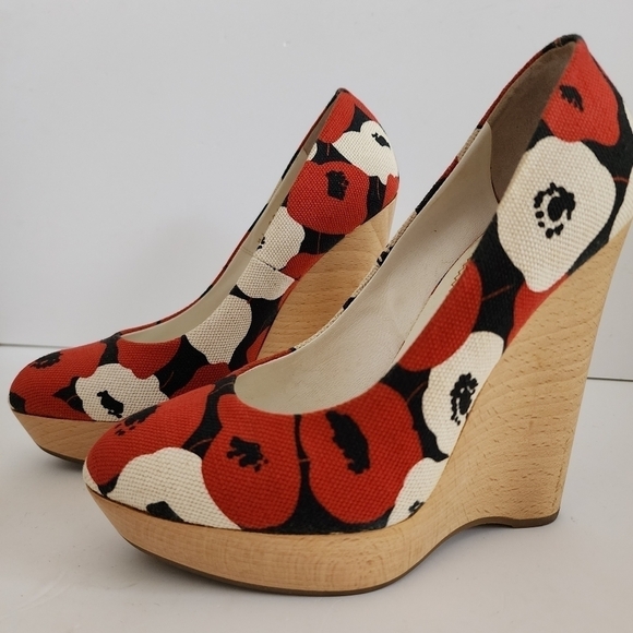 YSL Yves Saint Laurent Floral Canvas Platform Wedge Size 38 - Picture 10 of 13